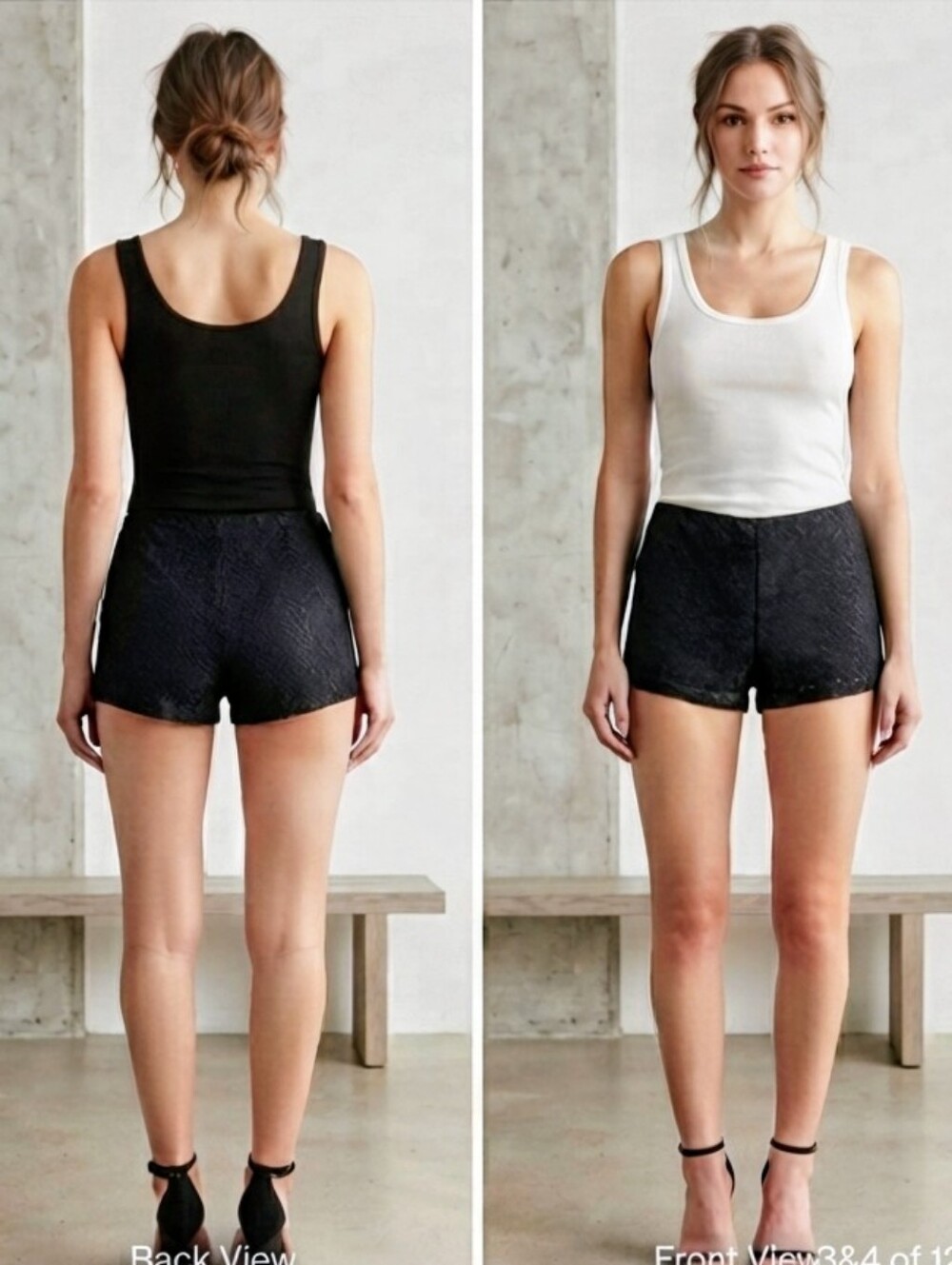 NWT MUSERA Black Textured Lace-Look Shorts - Size Medium M